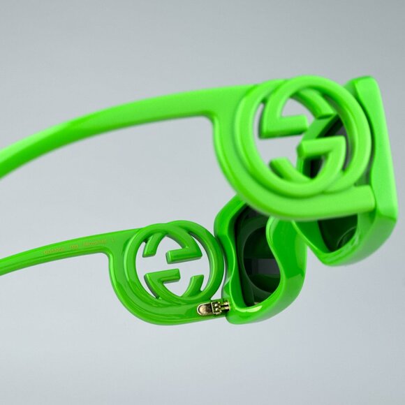 Gucci GG1325S 009 BRAND NEW Sunglasses Acid Green Grey Rectangle Unisex - Picture 11 of 12
